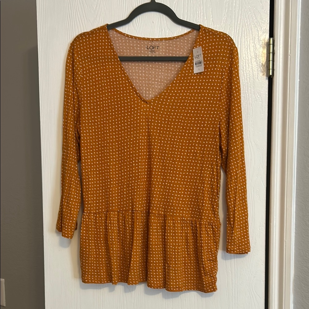 LOFT Women's Yellow Polka Dot Peplum Top